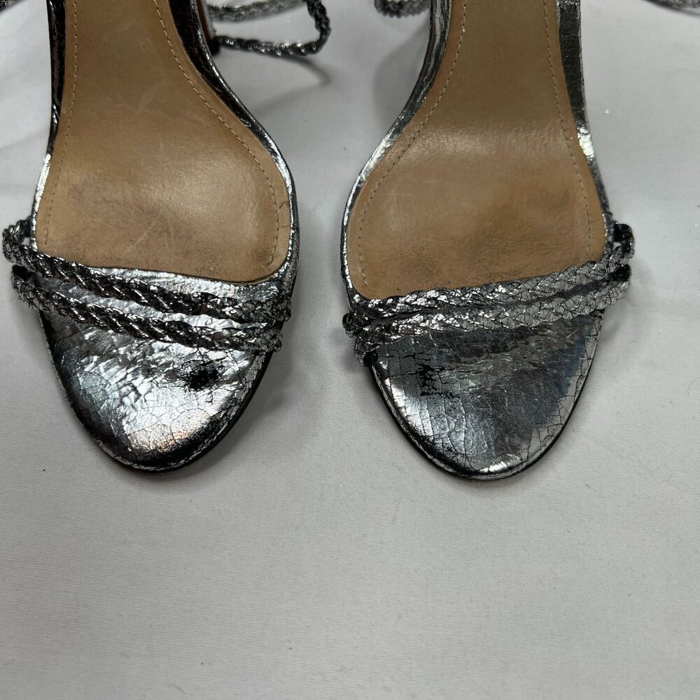 Schutz Silver Snake Strappy Heel Stiletto Sandals Ankle Wrap Metallic 10 - Picture 6 of 9